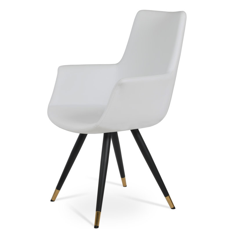 Chaise avec accoudoirs à dossier haut Bottega, Noyer, Blanc