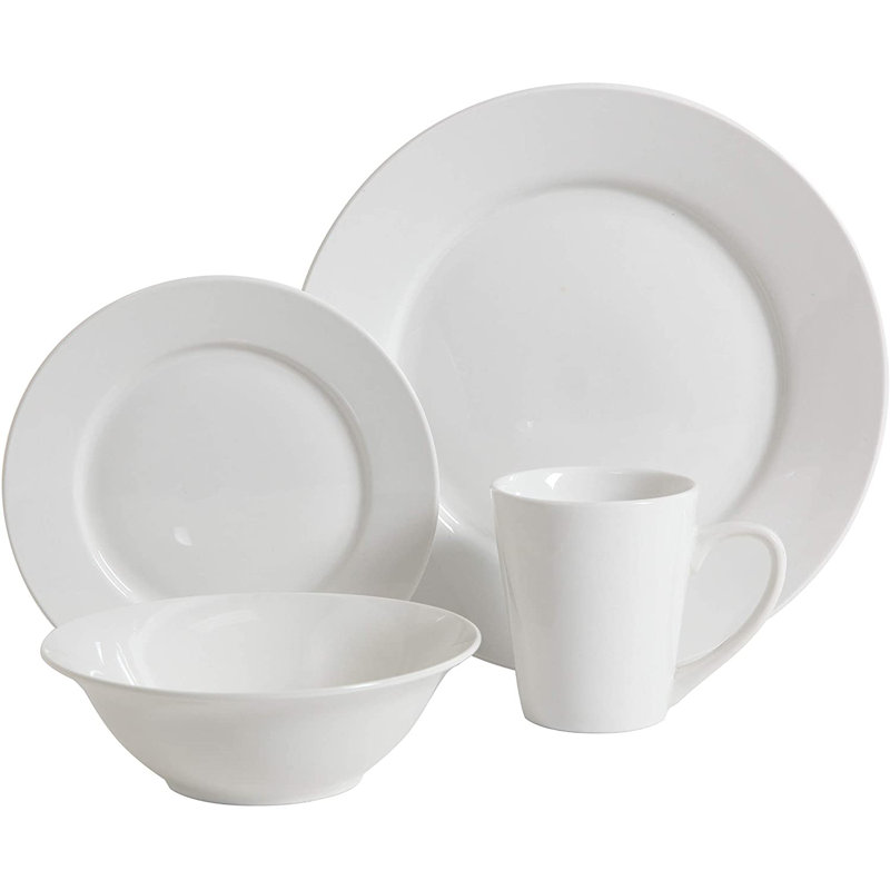 White Porcelain 16-Piece Dinnerware Set, Service for 4