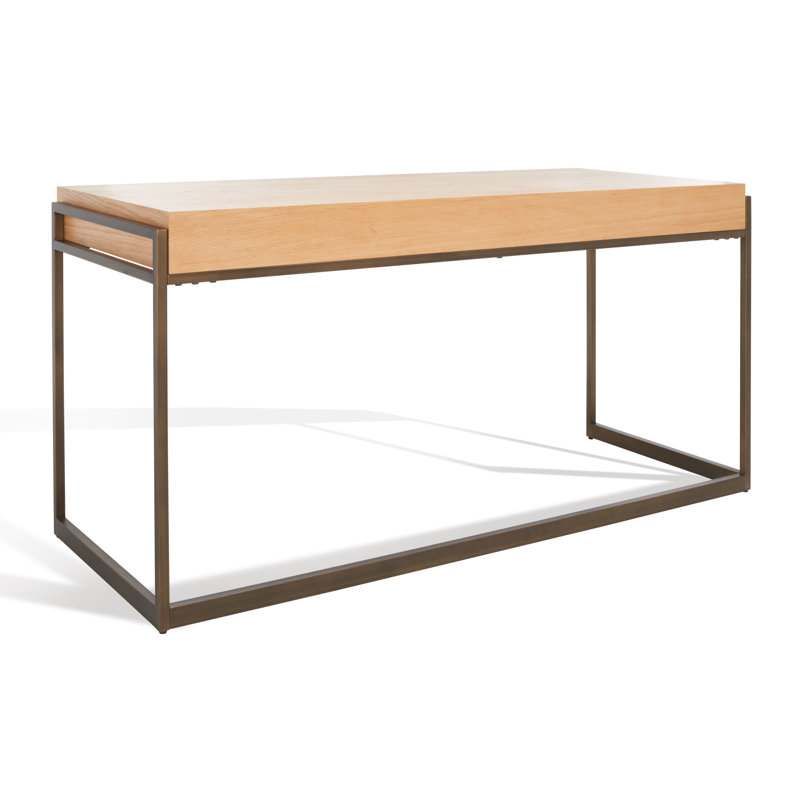 Vera Solid Wood Writing Desk, Walnut/Antique Brass