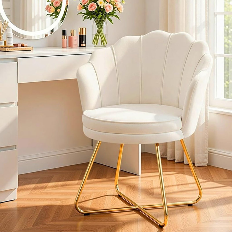 Focht Upholstered Papasan Chair with Gold Metal Legs, Khaki Velvet