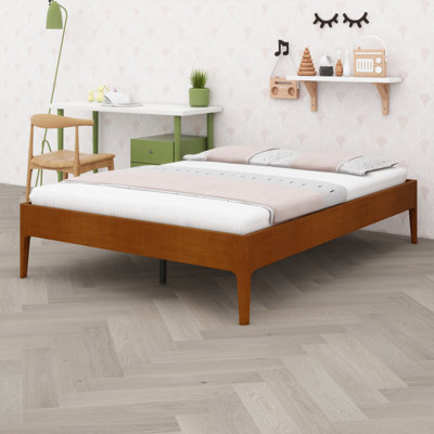 Lit plateforme élégant avec tête de lit intégrée et sommier à lattes pleine couverture
