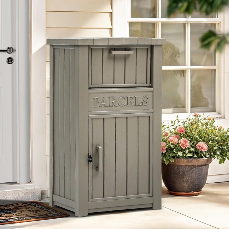 Boîte de rangement sécurisée 48 gallons avec panneau «PARCELS» - boîte de rangement 24,37 po x 17,83 po x 18,54 po avec couvercle verrouillable