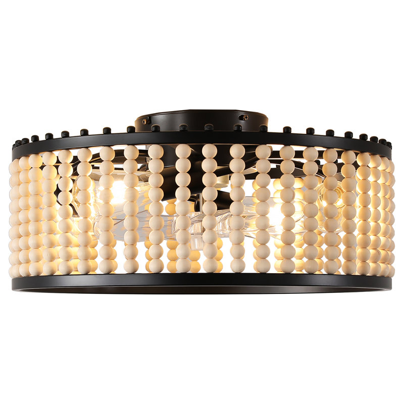 Ventilateur de plafond 4 lumières avec lumières et perles en bois Aarho