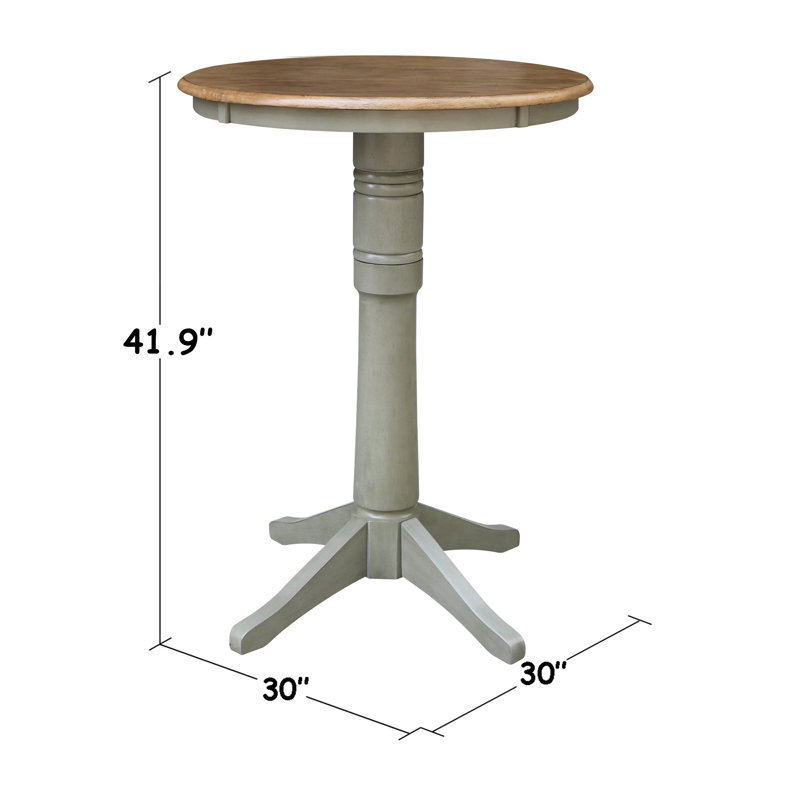 Craighead Bar Height Solid Wood Pedestal Dining Table, 41.9" H x 30" L x 30" W, Hickory/Stone