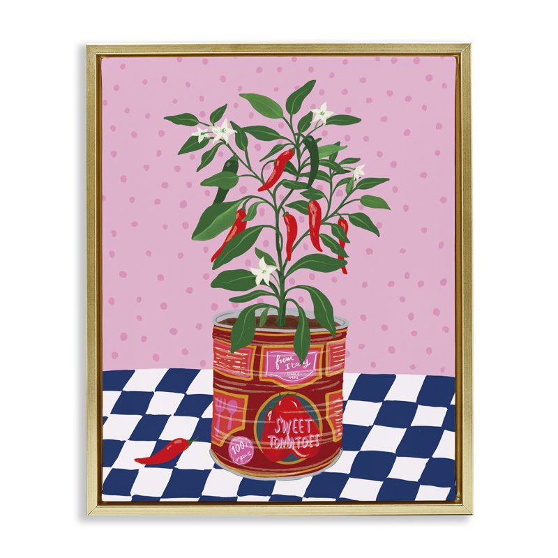  «Pepper Plant in Tin», art mural sur toile par Be Ni La, H 31 po x l 25 po, Cadre flottant métallique doré