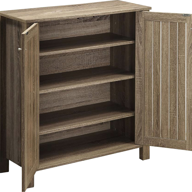 Armoire de rangement pour chaussures style taupe foncé avec 4 tablettes et 2 portes pour espace de vie rustique