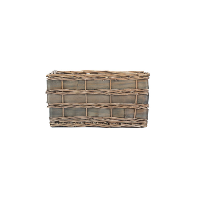 Wicker Scandi Style Storage Basket, Grey Wash, 17cm H x 33cm W x 21cm D