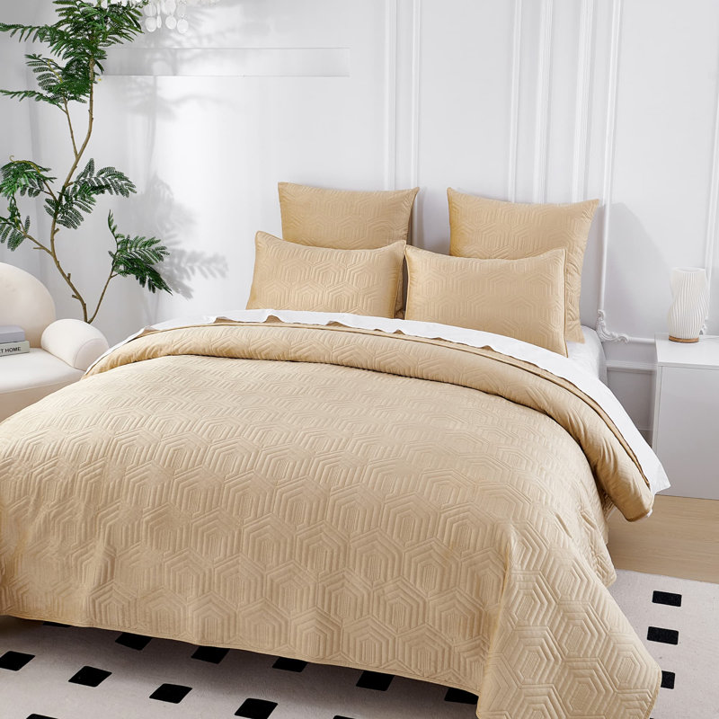 3 Pieces Velvet Quilt Set - Quilted Bedspread Coverlet Geometric Bedding Modern Contemporary, All Seasons , Teal