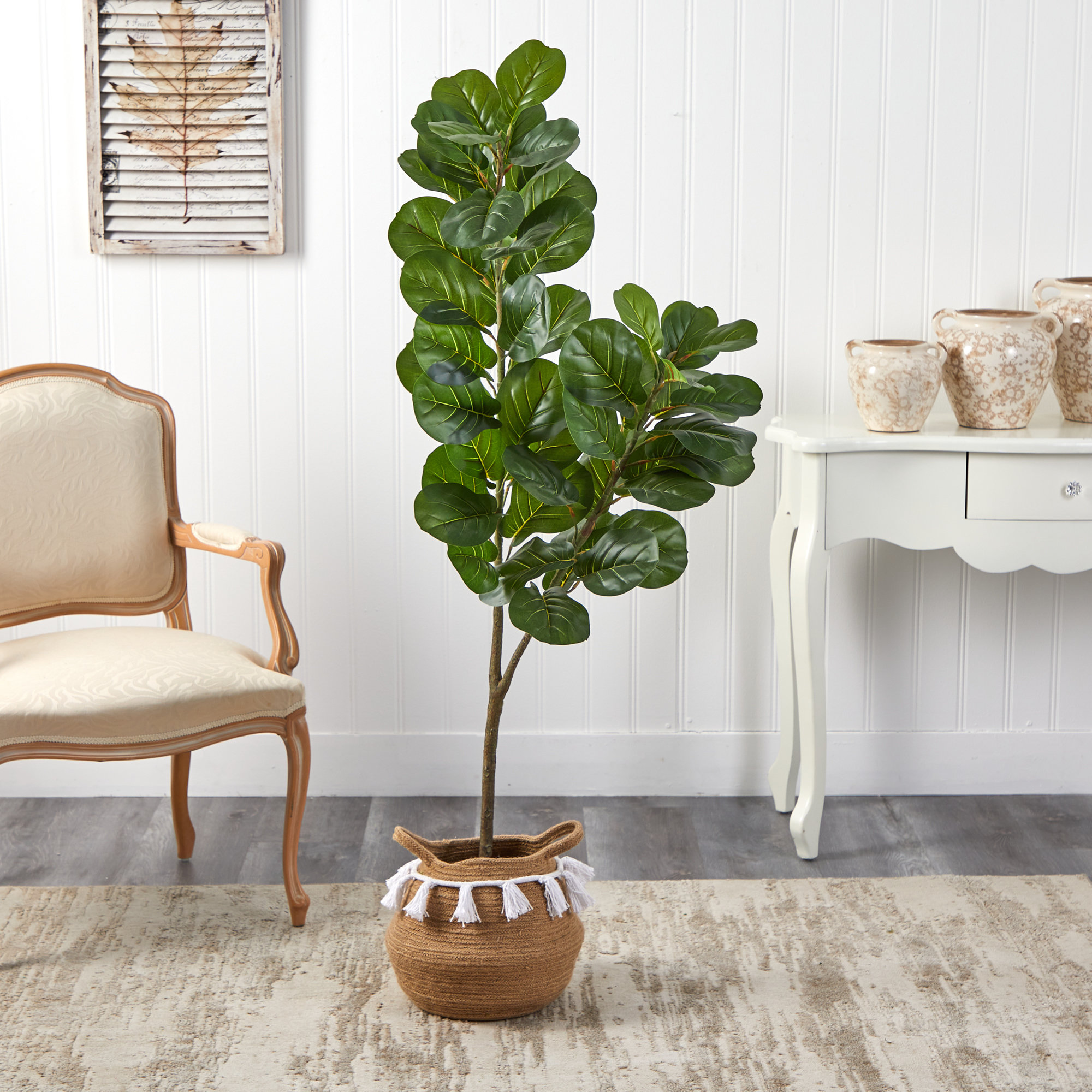 Primrue 54'' Faux Fiddle Leaf Fig Tree in Burlap, Cotton Basket Wayfair
