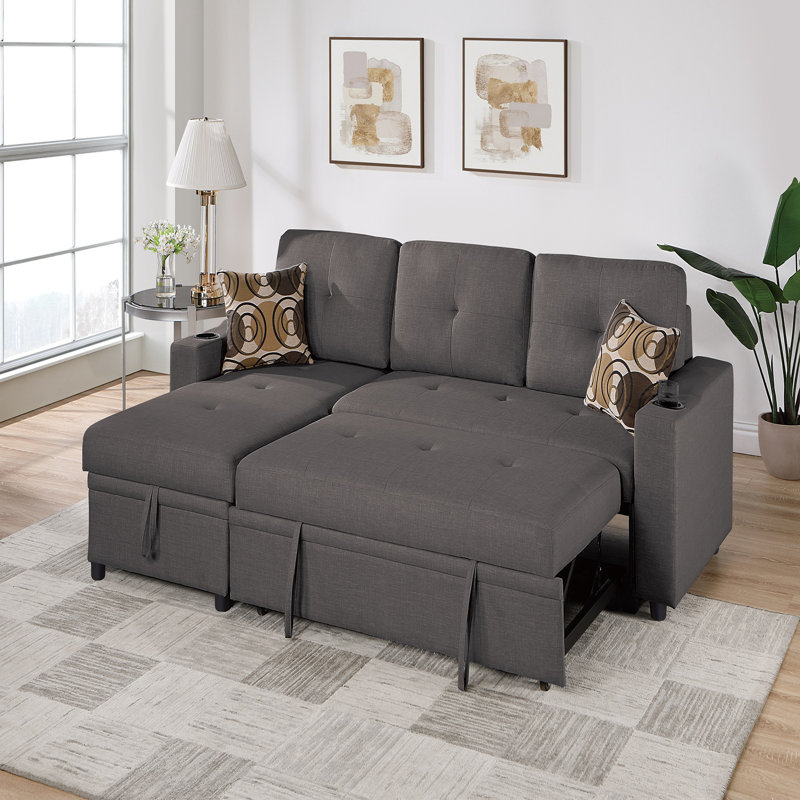 Canapé modulaire convertible en tissu Dorris, Tissu gris