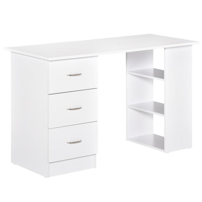 Poste de travail 47 po avec 3 tiroirs et tablette de rangement - blanc