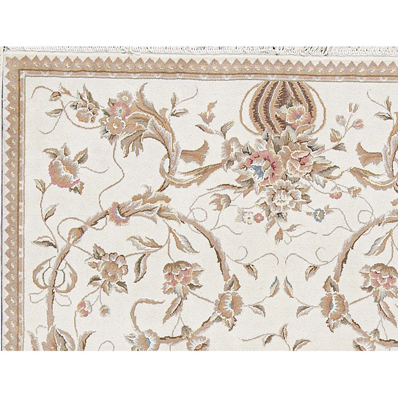 Hand-Knotted High-Quality Ivory Area Rug