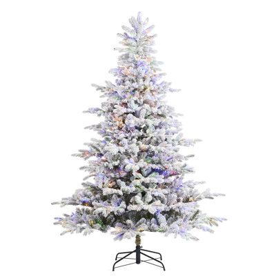 Elegant Snowy Fir-Pre-Lit Flocked Full Fir Christmas Tree With Lights