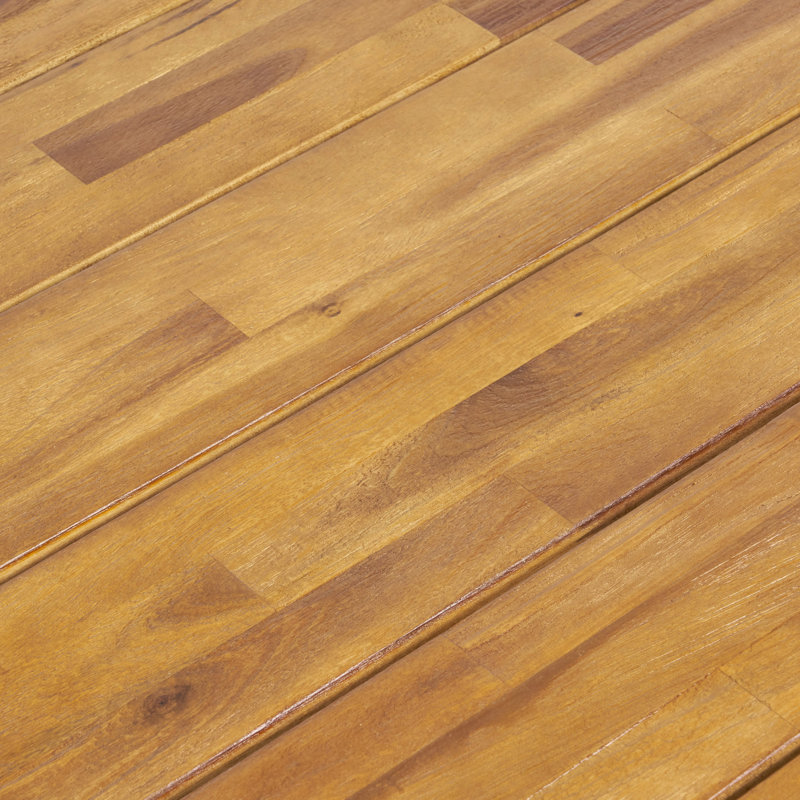 Table de salle à manger d'extérieur en bois d'acacia, finition teck sablé et noir