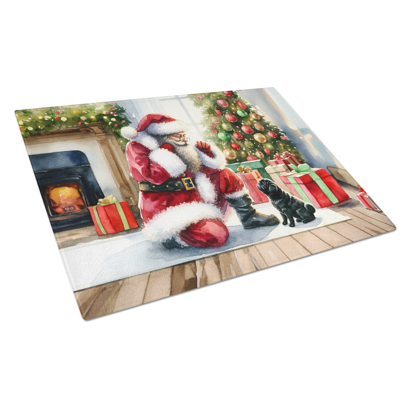 Planche à découper en verre Black Pug and Santa Claus