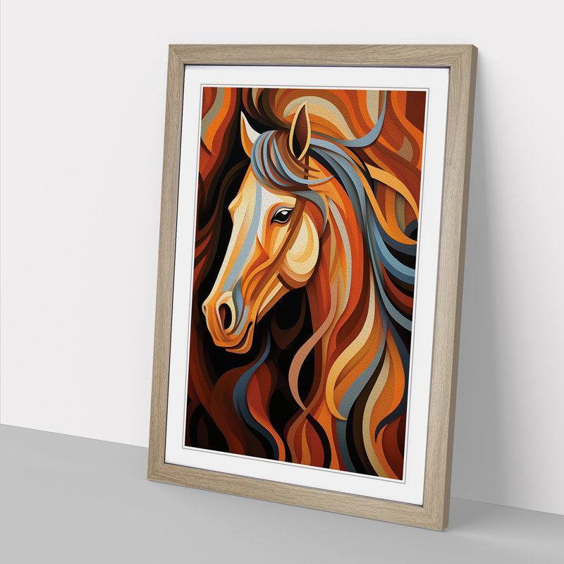 Horse Op - Single Picture Frame Print on Wood, 64cm H x 46cm W x 2cm D, Oak Framed