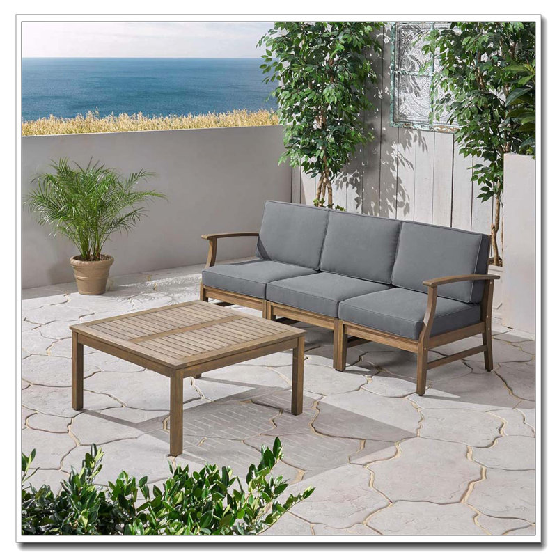 Ensemble de 3 canapés et table, Gris foncé