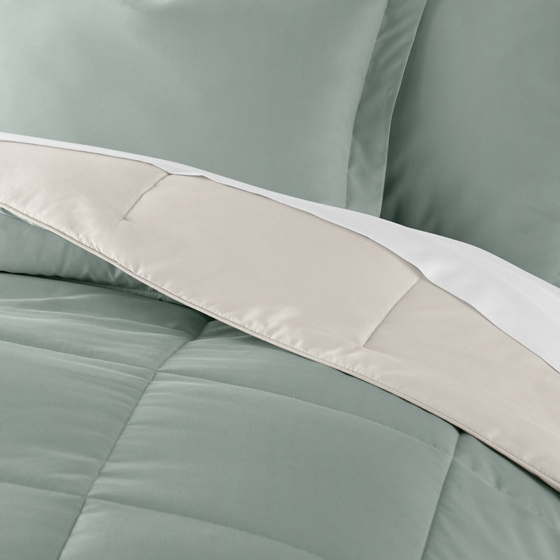 Reversible Down-Alternative Comforter Bedding Set, Twin/TwinXL Comforter + 1 Sham, Eucalyptus