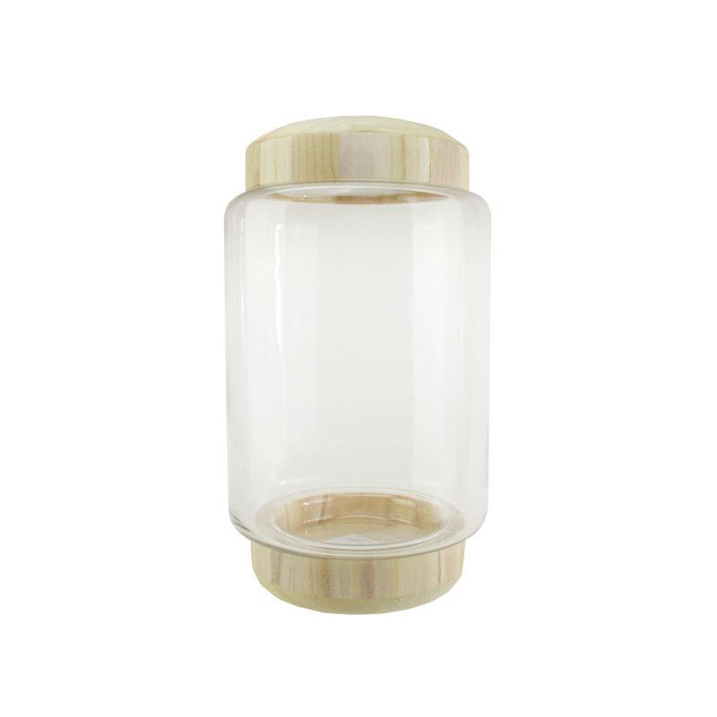 13.5" Clear and Beige Round Container with Base
