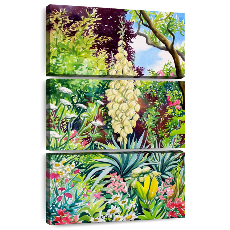 Jardin Harnek avec yucca en fleurs, H 32 po x l 20 po