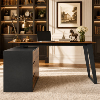 Bureau d'ordinateur en L avec armoire de rangement et tiroirs, bureau d'angle avec espace de travail flexible