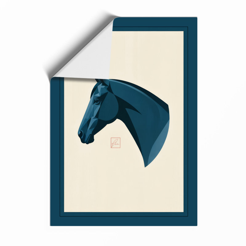 Teal Horse Profile Japandi - Framed Print, Oak, A3 - 42.0 x 29.7 cm