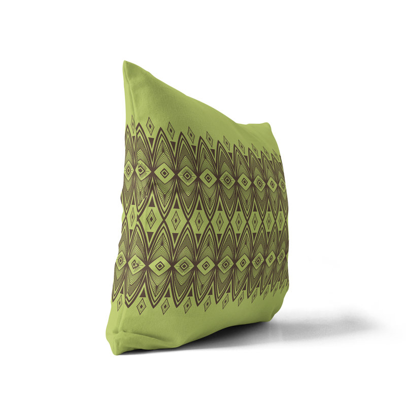 Housse de coussin d'intérieur Kamron Green avec motif tribal brun., 18" x 18"