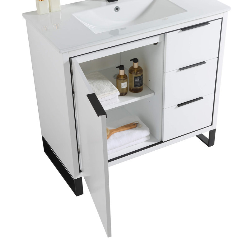 Ensemble de meuble-lavabo simple 36 po, Noir mat, Blanc