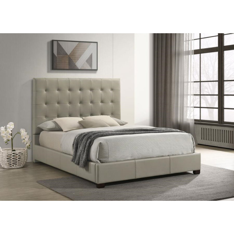 Lit plateforme en cuir véritable Jenna, Brun clair, Grand