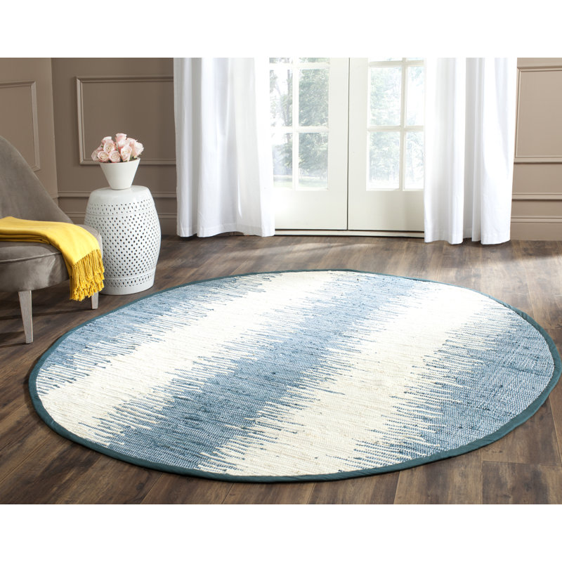Telscombe Hand Woven Cotton Striped Rug, Round 4'