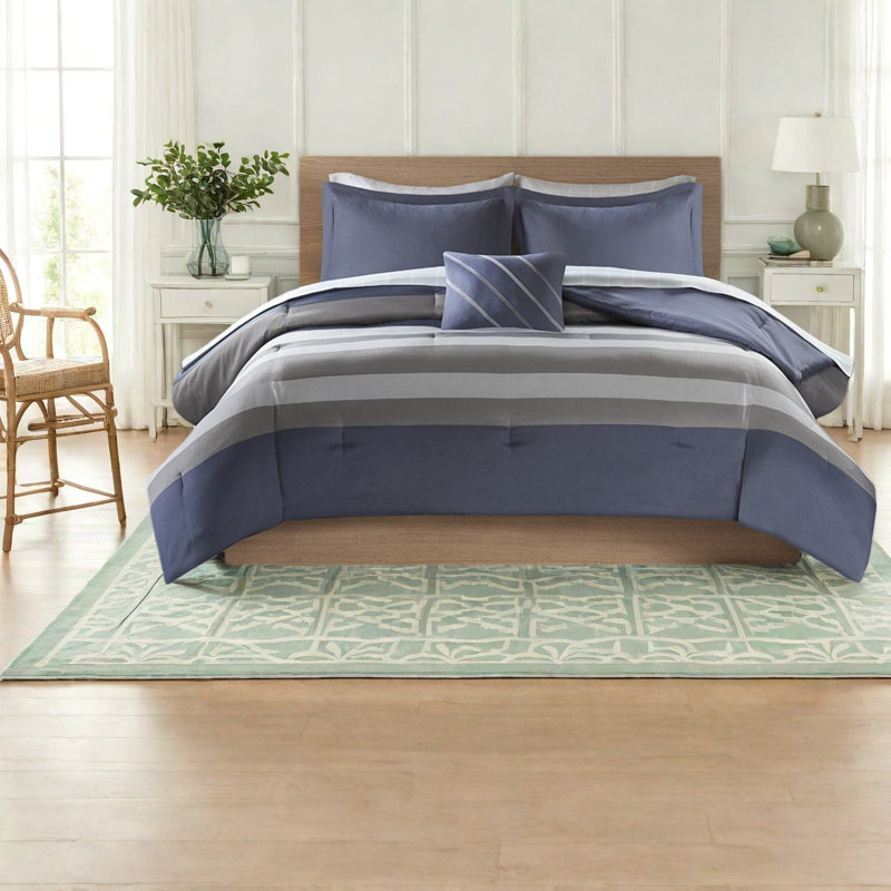 Striped Bedding Sets In Polyester, Modern Blue Comfort For Home