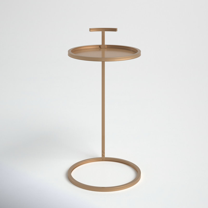Auzie C-Shaped End Table with Iron Tray Top, Gold, 12" Dia