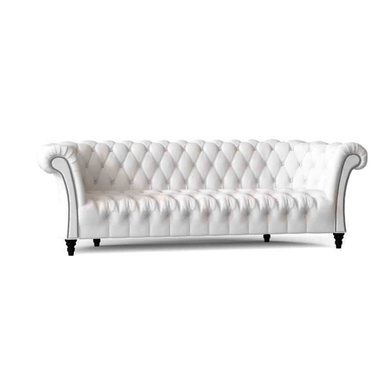 Canapé Chesterfield à accoudoirs roulés, Blanc délavé Marves, Noir, Standard