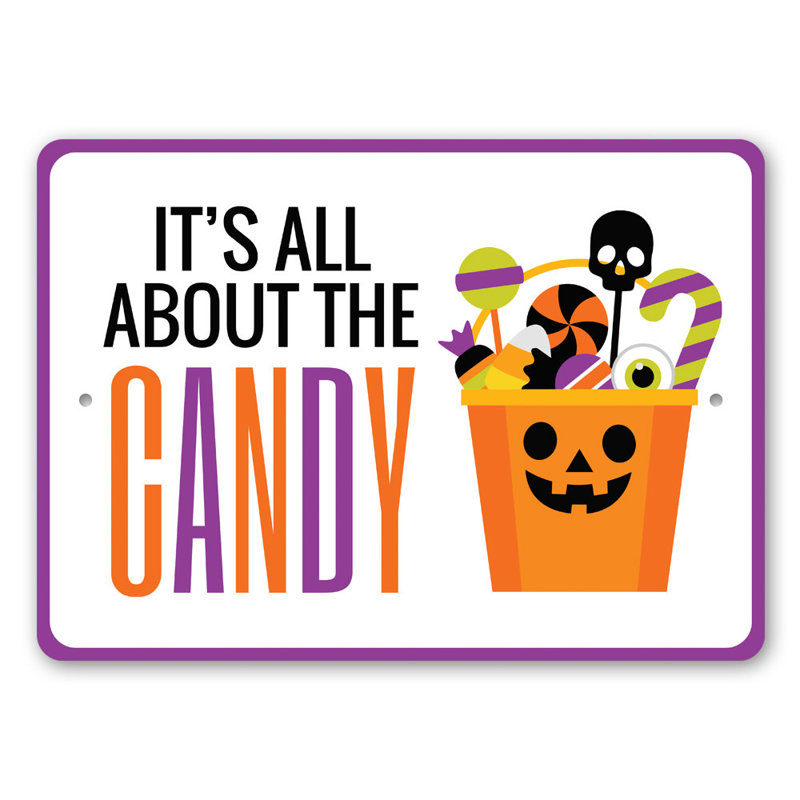 Panneau d'Halloween bonbon en aluminium, H 14 po x l 10 po x P 0,04 po