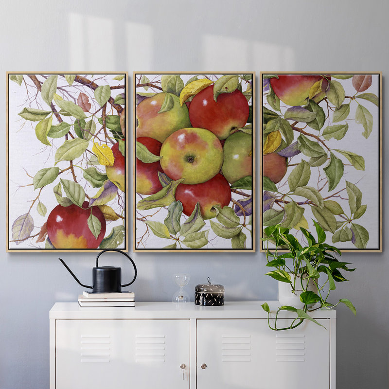 Pommes encadrées sur toile, ensemble de 3 pièces, H 24 po x l 48 po x P 2 po, Naturel