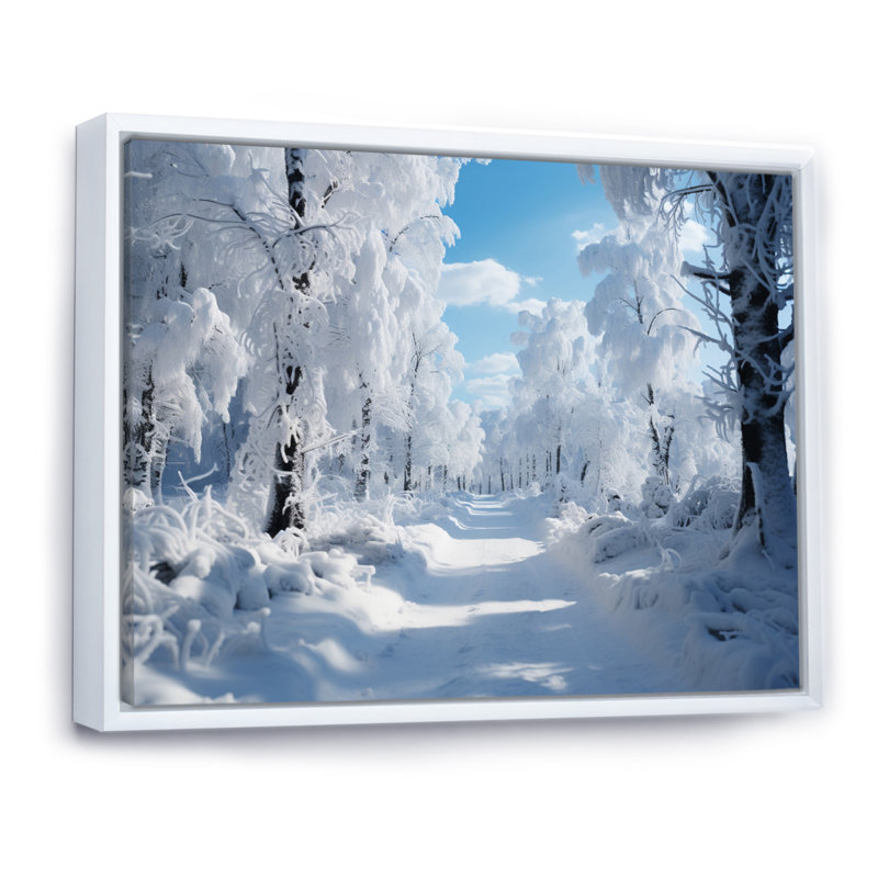 Winter Frosty Forest IV, reproduction d'art sur toile, Cadre flottant blanc, H 24 po x l 32 po x P 1 po