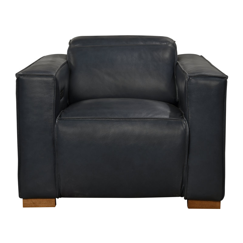 Riseholme Reclining Lounge Chair In Contemporary Blue Authentic Full-leather, Tan