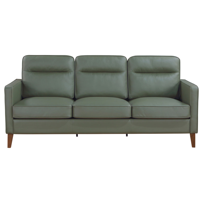 Green Faux Leather Tufted Track Arm Sofa with Wood Legs