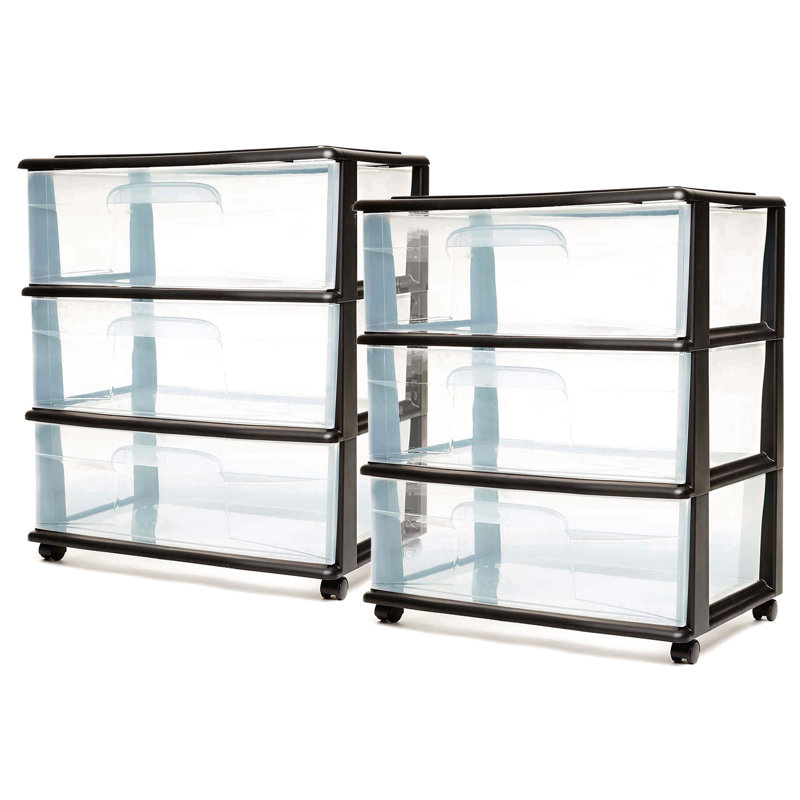Homz Tall Solid Plastic 3 Drawer Storage Cart with Wheels
