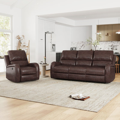 2-Piece Modern and Soft Vegan Leather Power Reclining Living Room Set with USB Charge Port