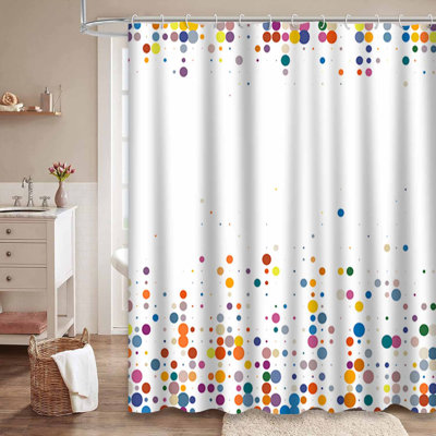 Color Halftone Art Graphic Abstract Blue Shower Curtain with 12 Hooks