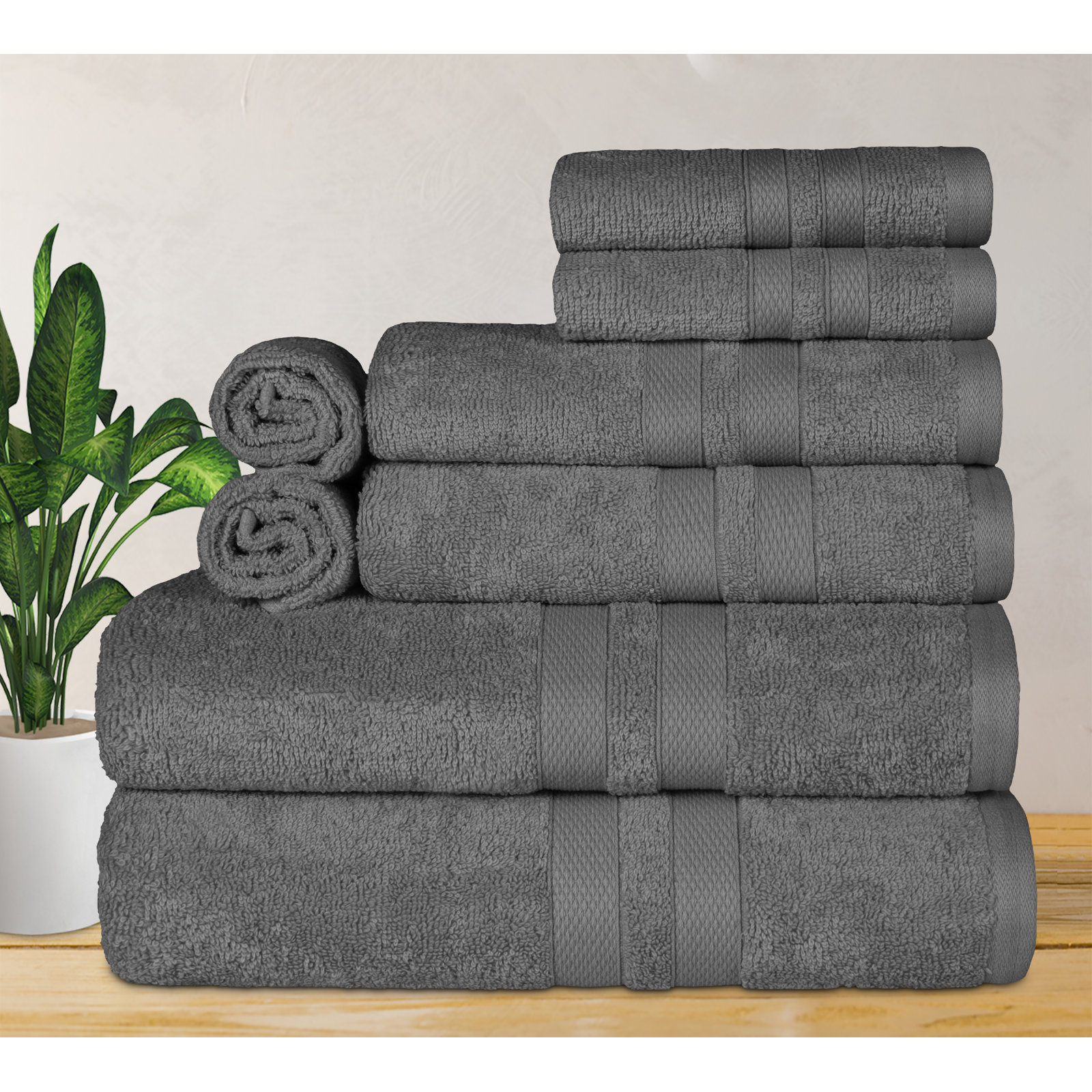 8-Piece Quick-Drying Cotton Towel Set, Charcoal