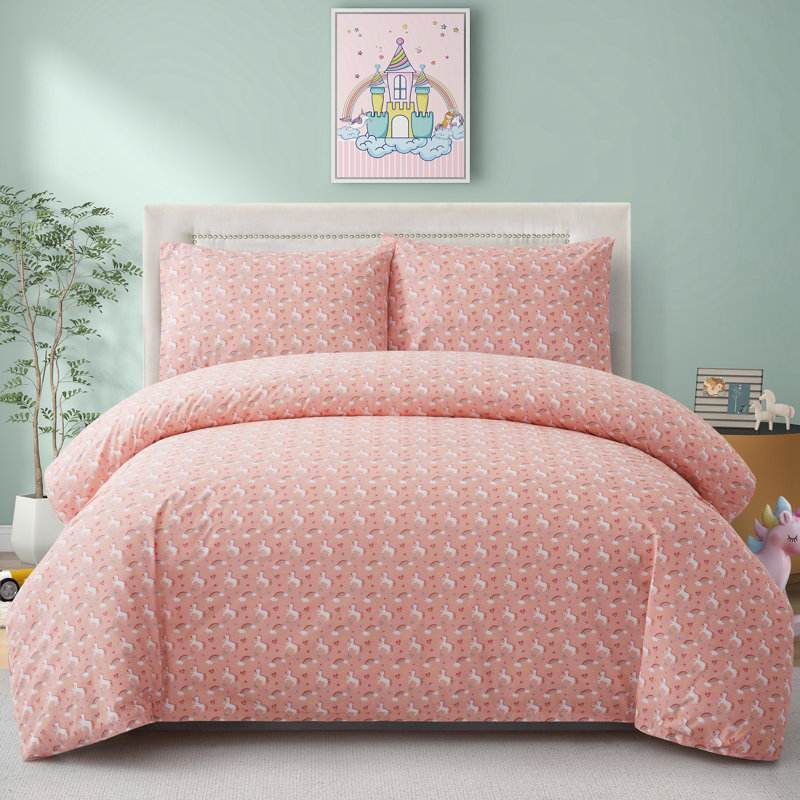 Ensemble de housse de couette en coton à imprimé 600 fils 3 pièces Marina, pour filles et tout-petits, avec attaches de coin et fermeture à glissière