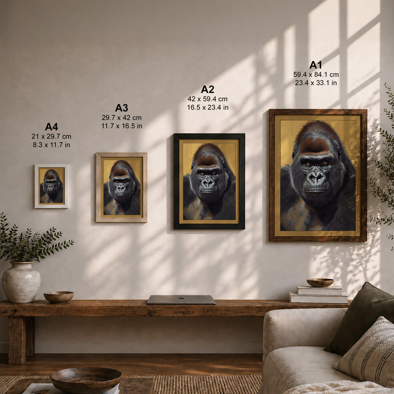 Gorilla Contemplation Modern - Framed Print, A4 - 29.7 x 21.0 cm, White