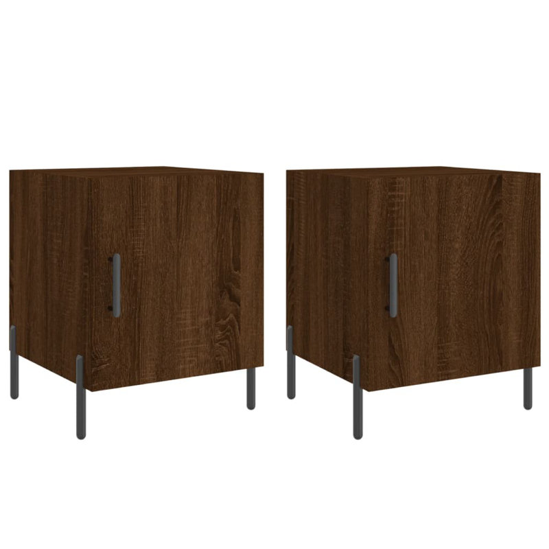 Naidu 40cm W Iron Bedside Table, Brown Oak
