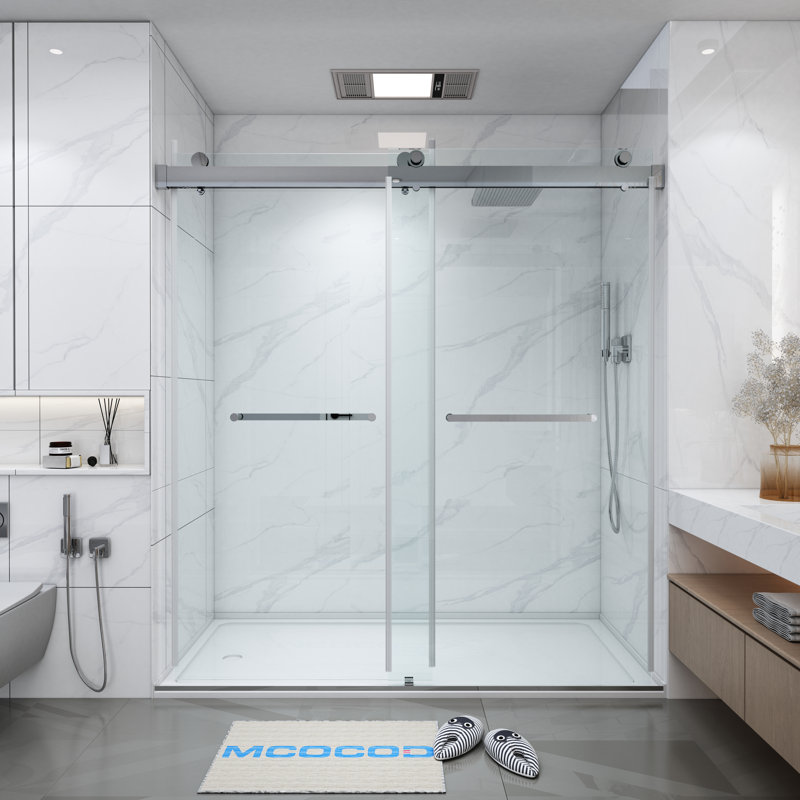 Opal Mirage MCOCOD 56-60.75" W x 76" H Double Sliding Frameless Soft Close Shower Door with 3/8" (10mm) Clear Glass, Chrome