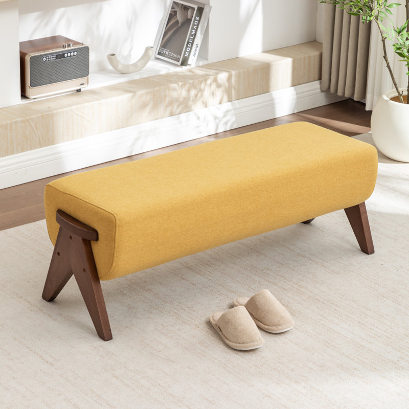 Chenice Upholstered Solid Wood Leg Bench, Yellow