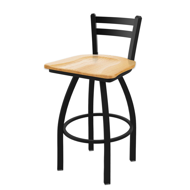 411 Jackie Low Back Swivel Bar & Counter Stool, Wood-Medium Maple, Black Wrinkle, Counter Stool (25” Seat Height)