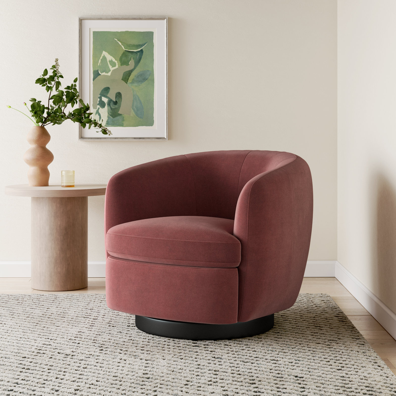 Marcy Swivel Barrel Chair, Falkirk Reddish Brown Velvet