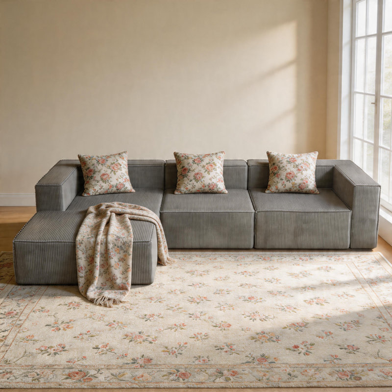 Boneless 108" Cloud Sectional Couch With L-shape Chaise, No Assembly Required, Modern Modular Sofa With Deep Seat, Upholstered Couches For Living Room Bedroom, Plush Corduroy Fabric
